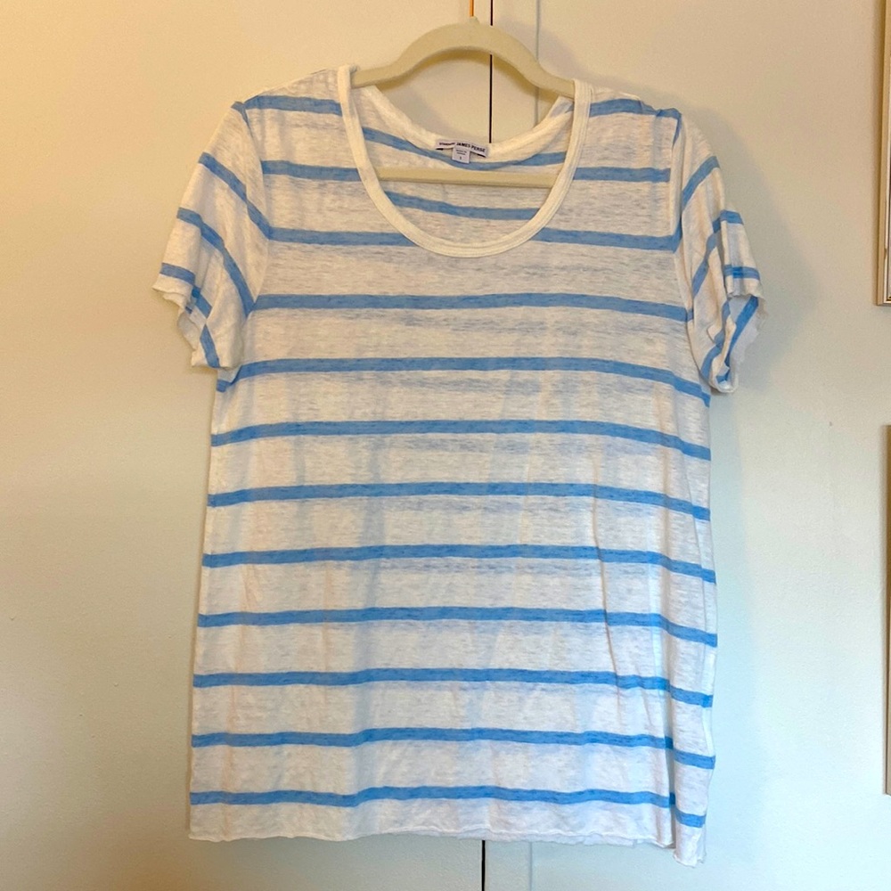 James Perse Blue and White Striped Tee
